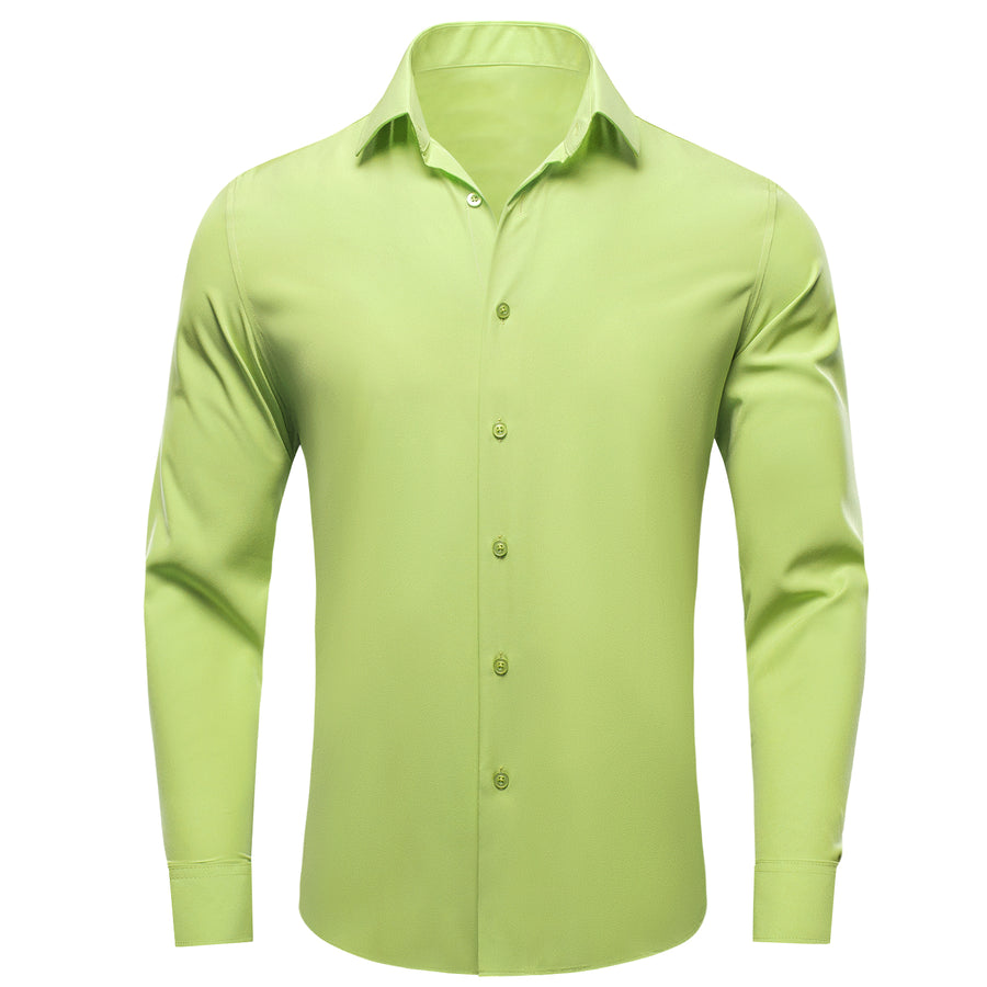 Yellow Green Solid Four-Way Stretch Fabric Dress Shirt shirt S   - Sophisticated Gentlemen