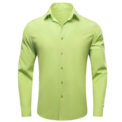 Yellow Green Solid Four-Way Stretch Fabric Dress Shirt shirt S   - Sophisticated Gentlemen