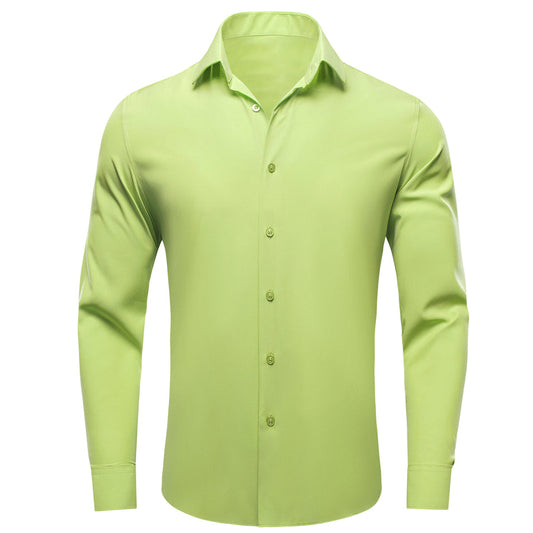 Yellow Green Solid Four-Way Stretch Fabric Dress Shirt shirt S   - Sophisticated Gentlemen