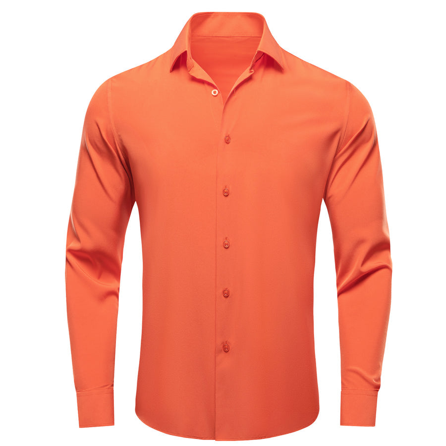 Orange Solid Four-Way Stretch Fabric Dress Shirt shirt S   - Sophisticated Gentlemen