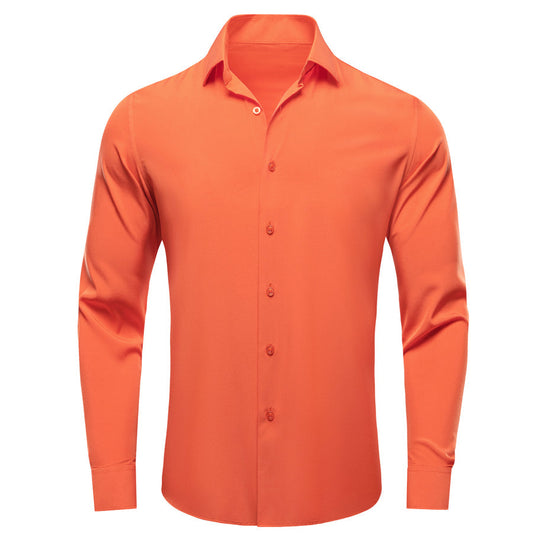 Orange Solid Four-Way Stretch Fabric Dress Shirt shirt S   - Sophisticated Gentlemen