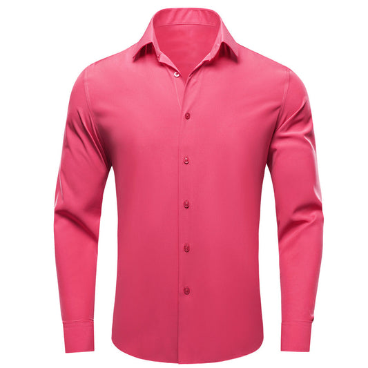 Pink Solid Four-Way Stretch Fabric Dress Shirt shirt S   - Sophisticated Gentlemen