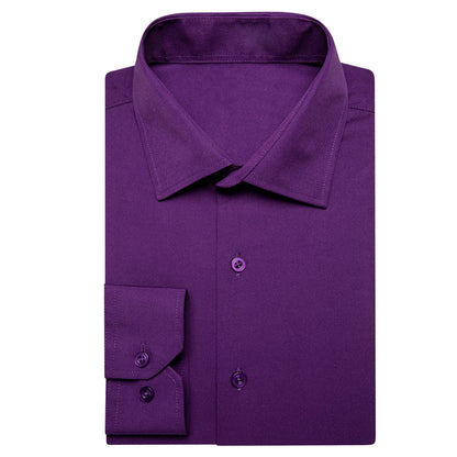 Dark Purple Solid Four-Way Stretch Fabric Men's Dress Shirt shirt    - Sophisticated Gentlemen