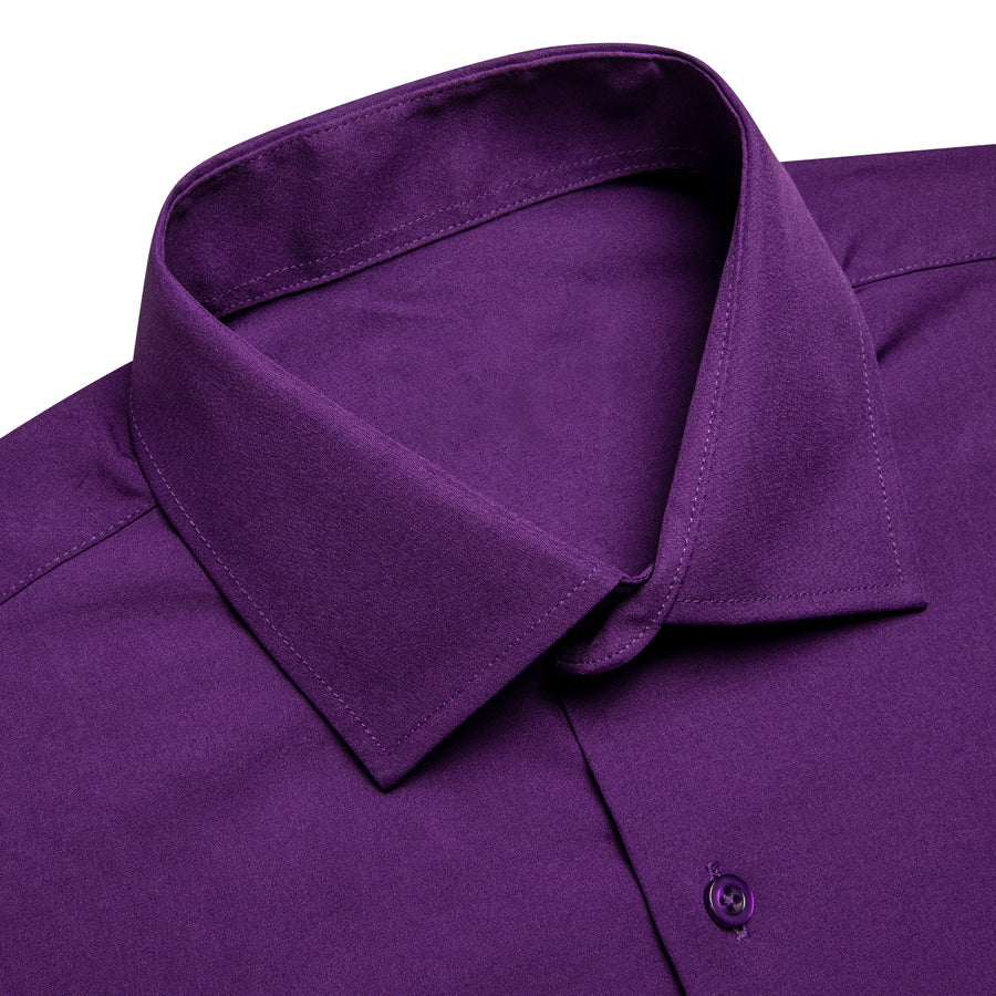 Dark Purple Solid Four-Way Stretch Fabric Men's Dress Shirt shirt    - Sophisticated Gentlemen