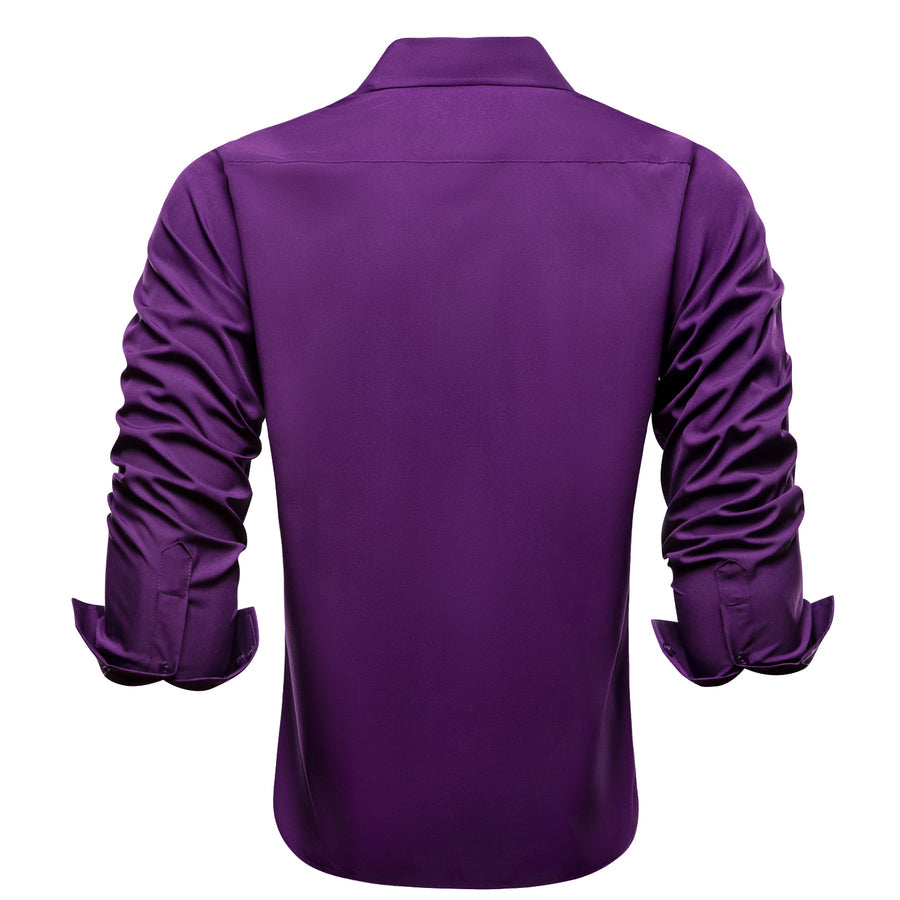 Dark Purple Solid Four-Way Stretch Fabric Men's Dress Shirt shirt    - Sophisticated Gentlemen