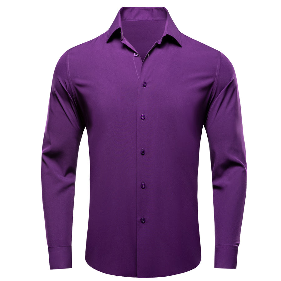 Dark Purple Solid Four-Way Stretch Fabric Men's Dress Shirt shirt S   - Sophisticated Gentlemen