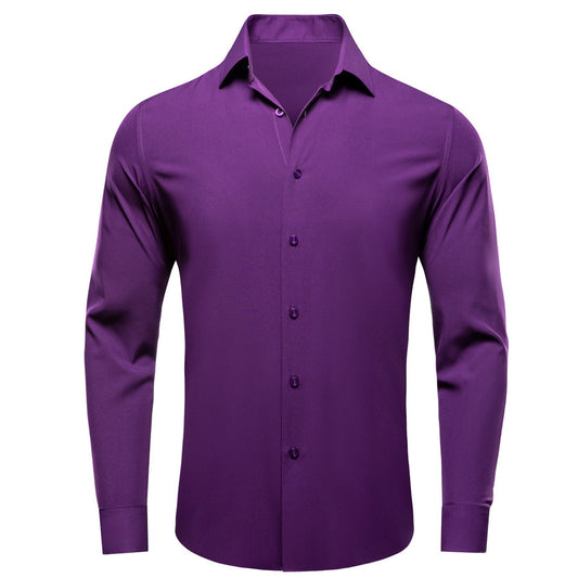 Dark Purple Solid Four-Way Stretch Fabric Men's Dress Shirt shirt S   - Sophisticated Gentlemen