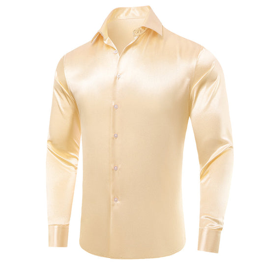 Light Yellow Solid Satin Dress Shirt shirt S   - Sophisticated Gentlemen