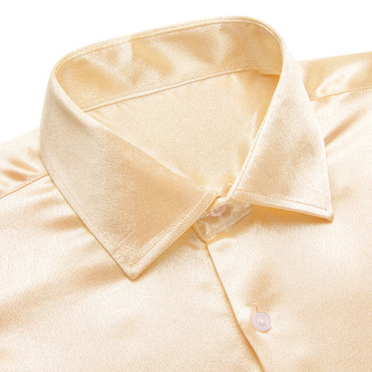 Light Yellow Solid Satin Dress Shirt shirt    - Sophisticated Gentlemen