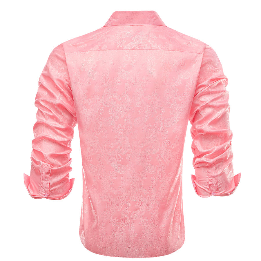 Coral Pink Solid Satin Dress Shirt shirt    - Sophisticated Gentlemen
