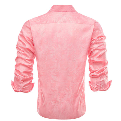Coral Pink Solid Satin Dress Shirt shirt    - Sophisticated Gentlemen