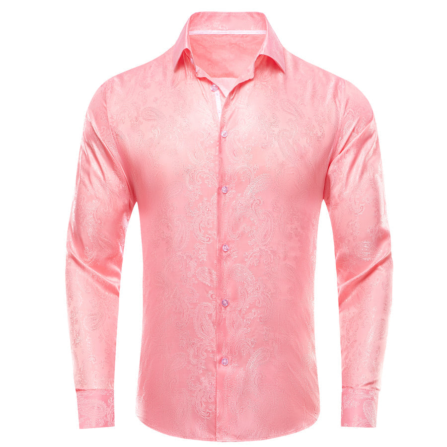 Coral Pink Solid Satin Dress Shirt shirt S   - Sophisticated Gentlemen
