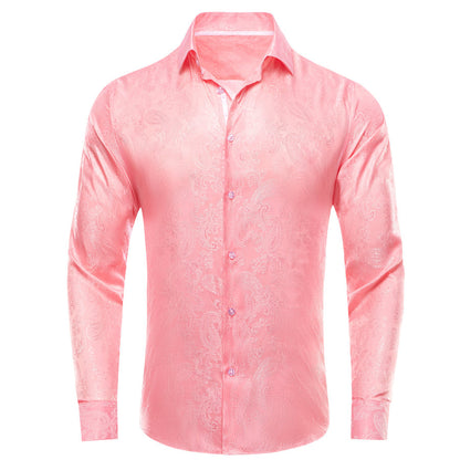 Coral Pink Solid Satin Dress Shirt shirt S   - Sophisticated Gentlemen