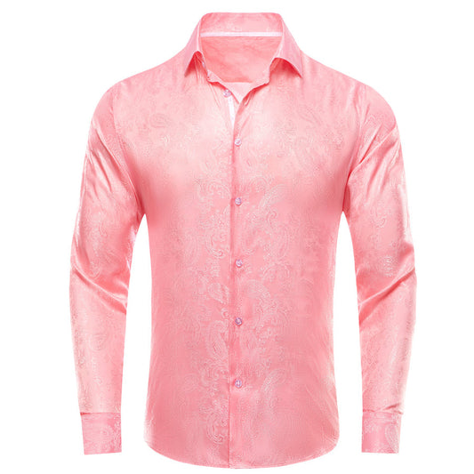 Coral Pink Solid Satin Dress Shirt shirt S   - Sophisticated Gentlemen