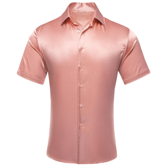 Coral Pink Solid Satin Dress Shirt shirt S   - Sophisticated Gentlemen