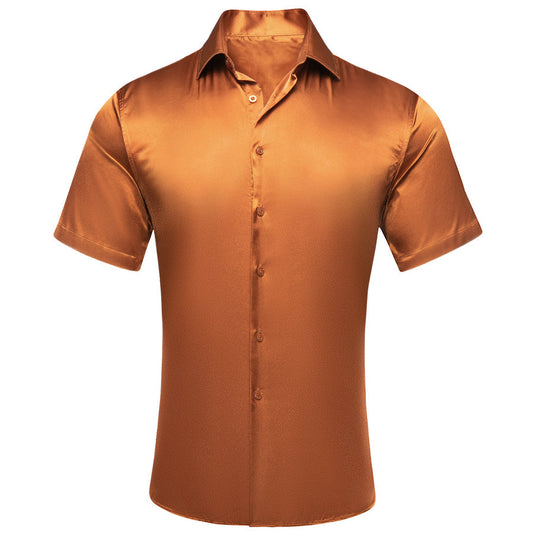 Gold Solid Satin Dress Shirt shirt S   - Sophisticated Gentlemen