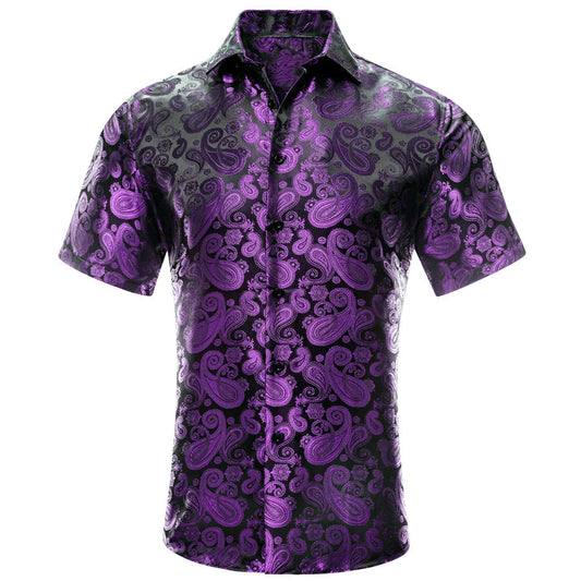 Purple Black Paisley Silk Dress Shirt shirt S   - Sophisticated Gentlemen