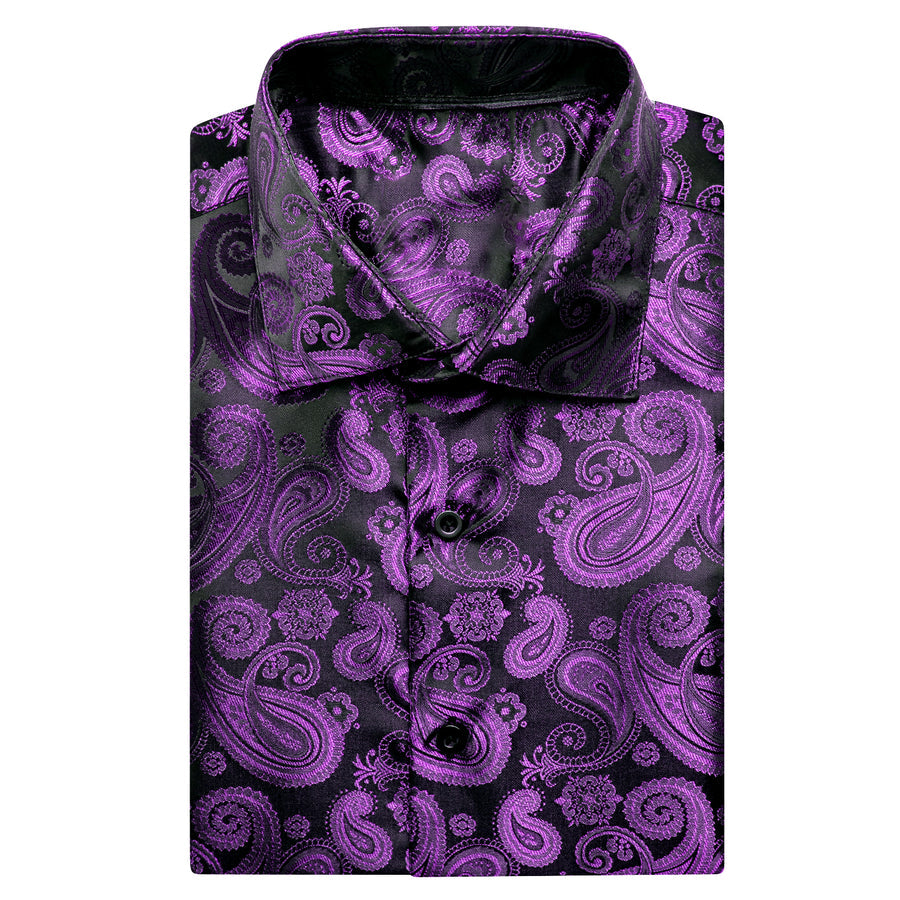 Purple Black Paisley Silk Dress Shirt shirt    - Sophisticated Gentlemen