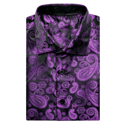Purple Black Paisley Silk Dress Shirt shirt    - Sophisticated Gentlemen