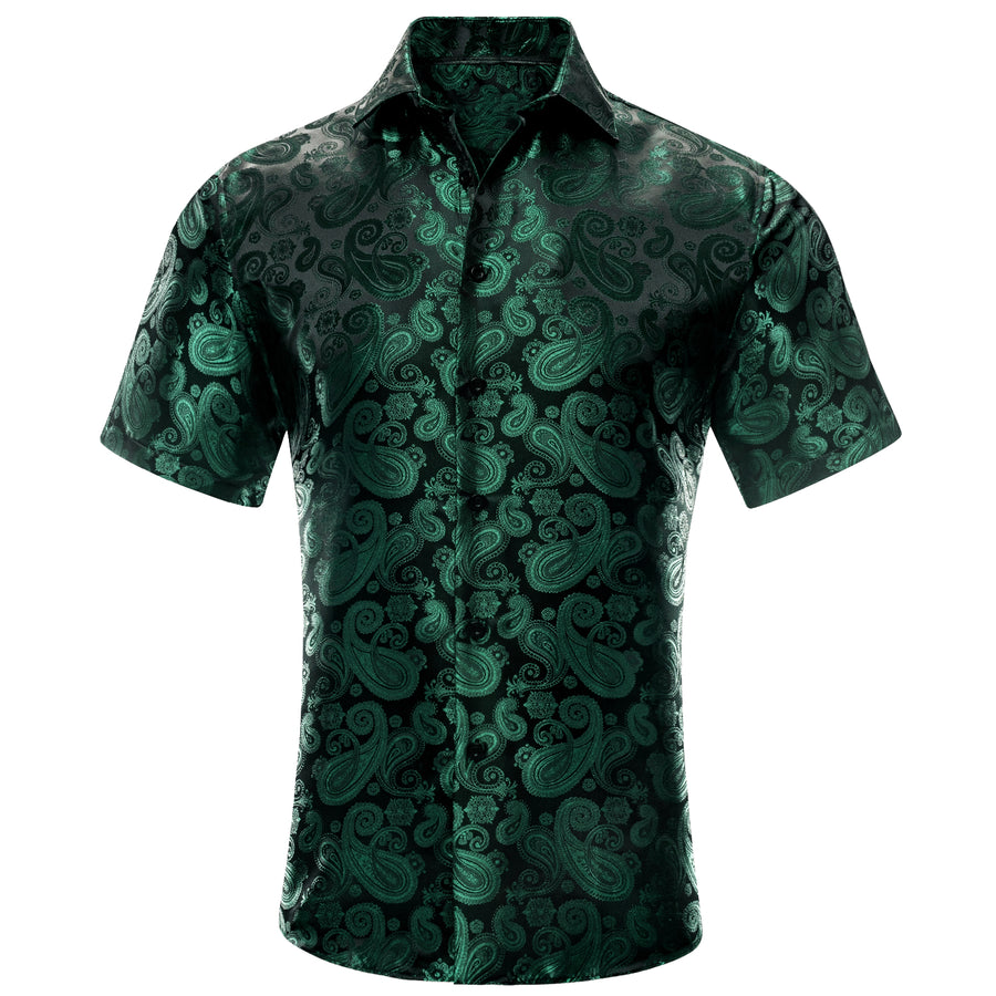 Emerald Green Black Paisley Silk Dress Shirt shirt S   - Sophisticated Gentlemen