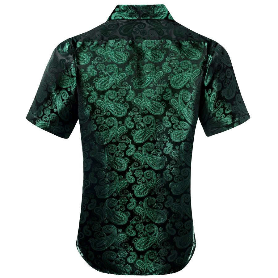 Emerald Green Black Paisley Silk Dress Shirt shirt    - Sophisticated Gentlemen
