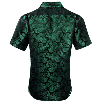 Emerald Green Black Paisley Silk Dress Shirt shirt    - Sophisticated Gentlemen