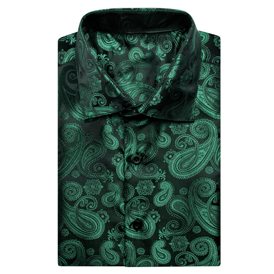 Emerald Green Black Paisley Silk Dress Shirt shirt    - Sophisticated Gentlemen
