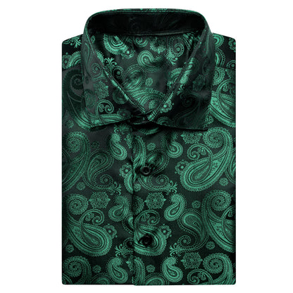 Emerald Green Black Paisley Silk Dress Shirt shirt    - Sophisticated Gentlemen