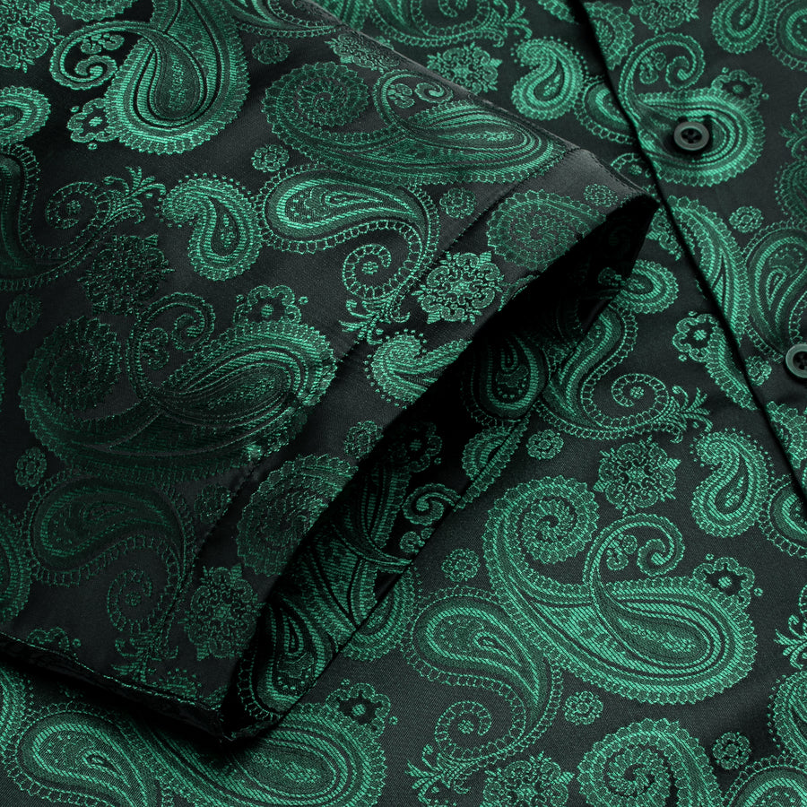 Emerald Green Black Paisley Silk Dress Shirt shirt    - Sophisticated Gentlemen