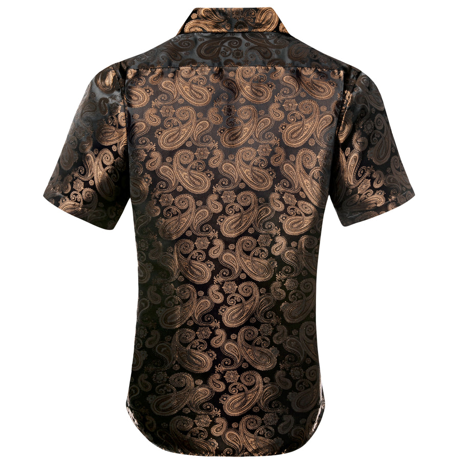 Brown Black Paisley Silk Dress Shirt shirt    - Sophisticated Gentlemen