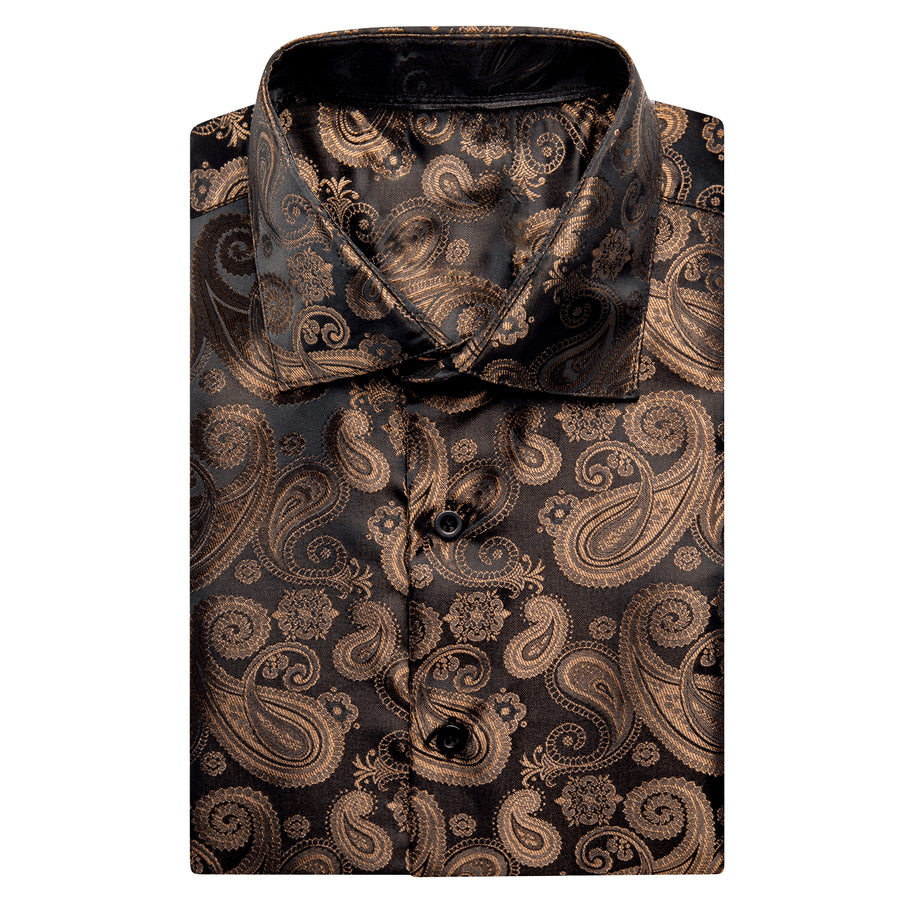 Brown Black Paisley Silk Dress Shirt shirt    - Sophisticated Gentlemen