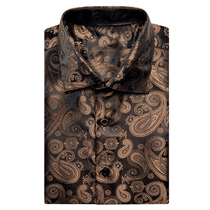 Brown Black Paisley Silk Dress Shirt shirt    - Sophisticated Gentlemen