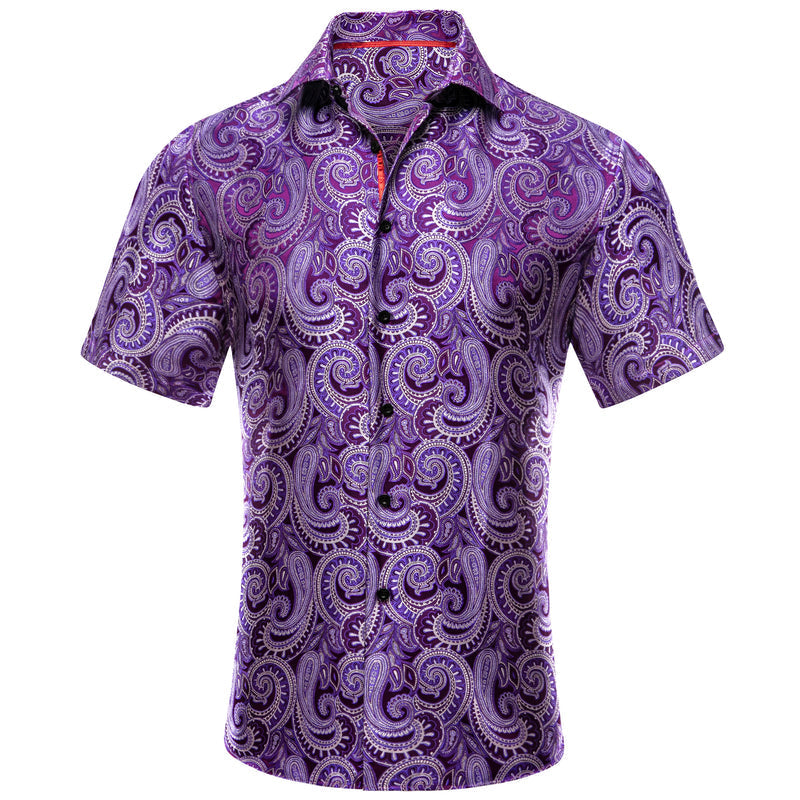 Purple White Paisley Silk Dress Shirt shirt S   - Sophisticated Gentlemen