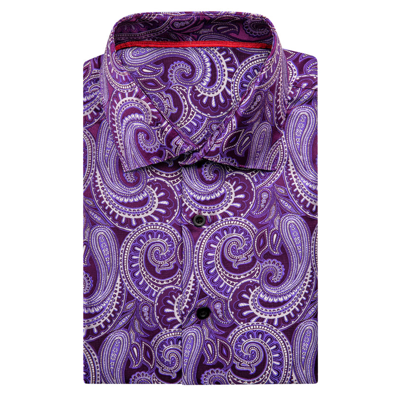 Purple White Paisley Silk Dress Shirt shirt    - Sophisticated Gentlemen