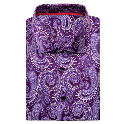 Purple White Paisley Silk Dress Shirt shirt    - Sophisticated Gentlemen