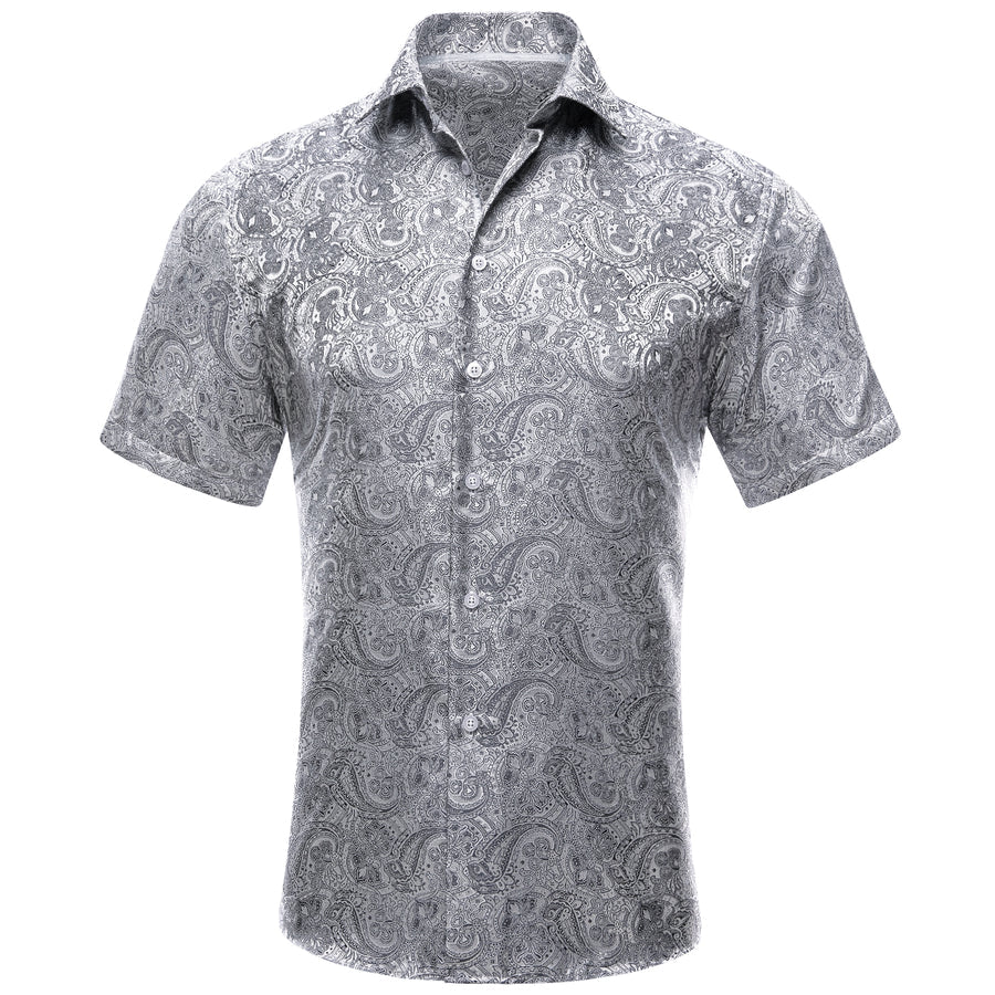 Gray Paisley Silk Dress Shirt shirt S   - Sophisticated Gentlemen