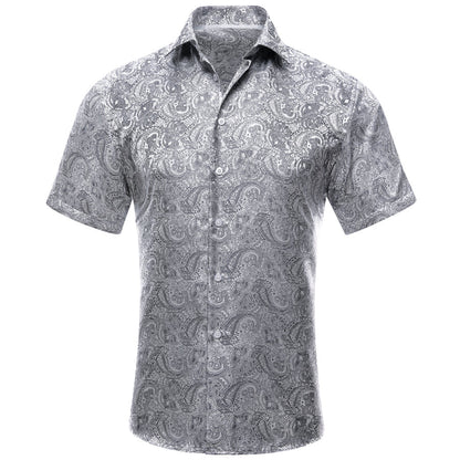 Gray Paisley Silk Dress Shirt shirt S   - Sophisticated Gentlemen