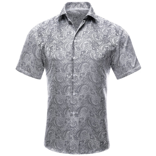 Gray Paisley Silk Dress Shirt shirt S   - Sophisticated Gentlemen