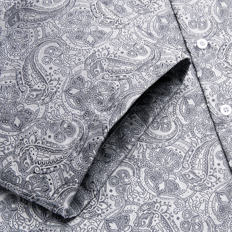 Gray Paisley Silk Dress Shirt shirt    - Sophisticated Gentlemen