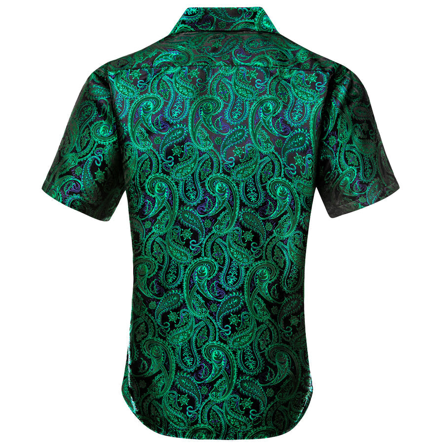 Emerald Green Blue Paisley Silk Dress Shirt shirt    - Sophisticated Gentlemen