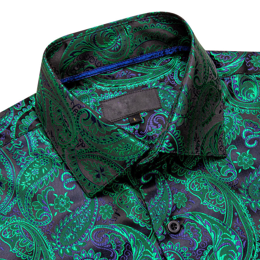 Emerald Green Blue Paisley Silk Dress Shirt shirt    - Sophisticated Gentlemen