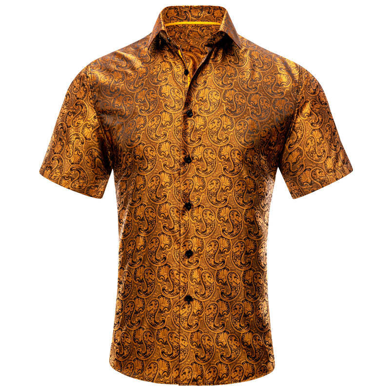 Golden Black Paisley Silk Dress Shirt shirt S   - Sophisticated Gentlemen