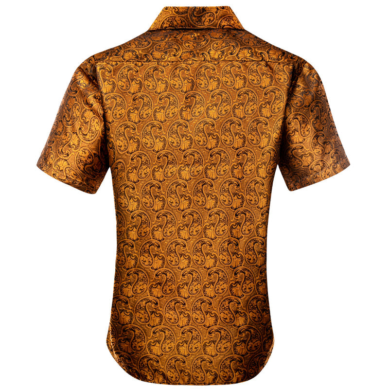 Golden Black Paisley Silk Dress Shirt shirt    - Sophisticated Gentlemen