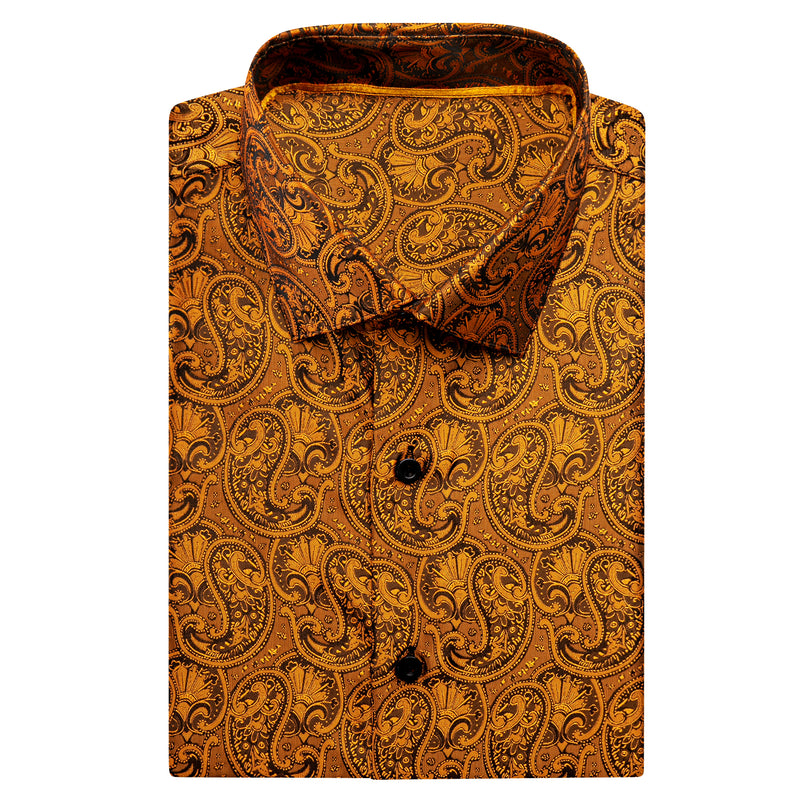 Golden Black Paisley Silk Dress Shirt shirt    - Sophisticated Gentlemen