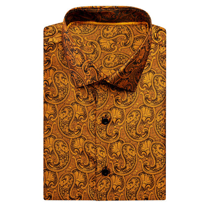 Golden Black Paisley Silk Dress Shirt shirt    - Sophisticated Gentlemen