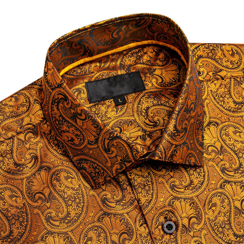 Golden Black Paisley Silk Dress Shirt shirt    - Sophisticated Gentlemen