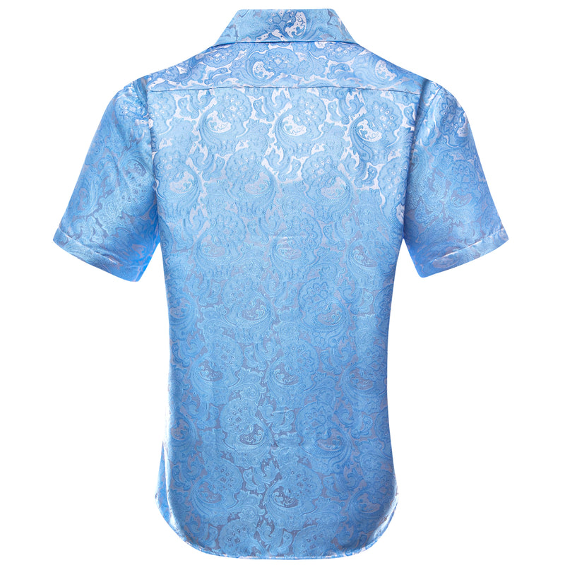 Sky Blue Paisley Floral Silk Dress Shirt shirt    - Sophisticated Gentlemen