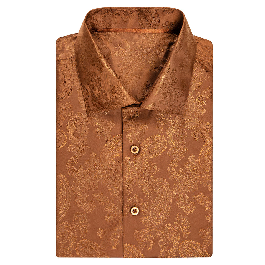 Brown Paisley Silk Dress Shirt shirt    - Sophisticated Gentlemen
