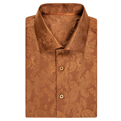 Brown Paisley Silk Dress Shirt shirt    - Sophisticated Gentlemen