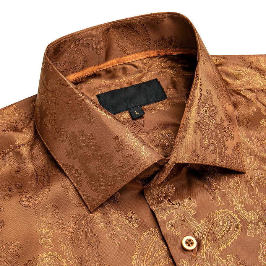 Brown Paisley Silk Dress Shirt shirt    - Sophisticated Gentlemen